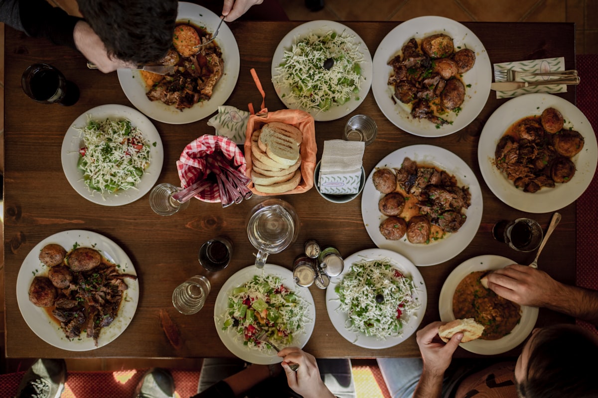 A family sharing a roast dinner