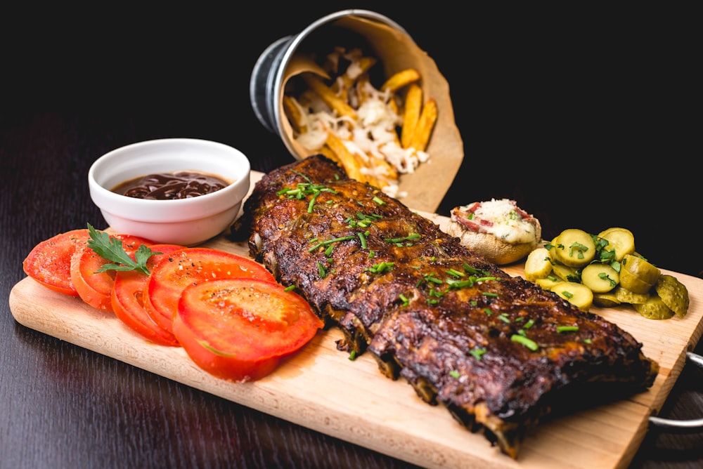 Barbecue ribs on a board